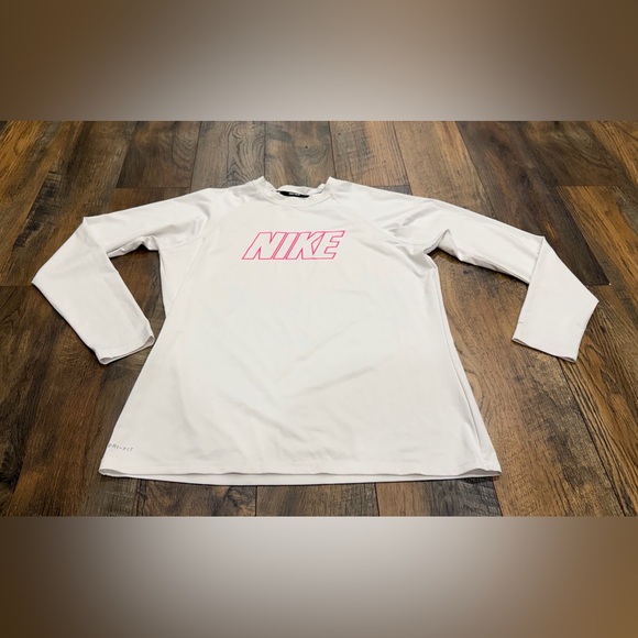 Nike Swim Women’s Long Sleeve Rashguard, White, Pink Logo, Size XL - Picture 2 of 7